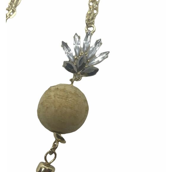 INC Gold Tone Blue Tassel & Rhinestone  Necklace - Picture 2 of 5